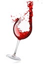 Glass with red wine and splashes of fluid isolated on white background. Royalty Free Stock Photo