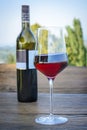 Glass of red wine on a street table on a blurred background Royalty Free Stock Photo