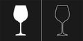 Glass red wine. Two types of images. Contour line art in flat style. Silhouette wine glasses on a black background. Restaurant Royalty Free Stock Photo