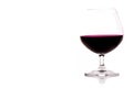 Glass of red wine on white background.