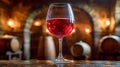 A glass of red wine in the wine cellar Royalty Free Stock Photo