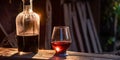 Glass of red wine on a wooden barrel. Royalty Free Stock Photo