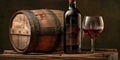 Glass of red wine on a wooden barrel. Royalty Free Stock Photo
