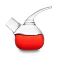 Glass retort flask with red liquid sample isolated. Laboratory analysis Royalty Free Stock Photo