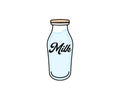 Glass retro milk bottle, dairy, food and drink, logo design. Meal, drinking, milk farm and dairy factory, vector design