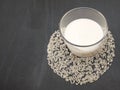 Glass of rice milk, with rice grains. Royalty Free Stock Photo