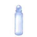 Glass Roller Ball Bottle for cosmetic essential oil. Hand draw watercolor illustration isolated on white background