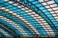 Glass roof with white and blue window cells