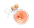 Glass of rose champagne and cork plug Royalty Free Stock Photo