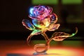 Glass rose, neon glowing colors. Generative AI