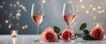 Glass with rose sparkling wine on the white table with. Royalty Free Stock Photo