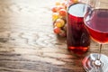 Glass of rose wine with bunch of grape Royalty Free Stock Photo