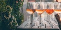 Glass of rose wine image for banner advertorial website cover brochure template mock-up