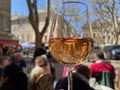 Glass of rose wine with reflection of old town of Aix en Provence, France. Royalty Free Stock Photo