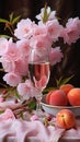 A glass of rose wine. Still Life with white and pink peonies, rose wine against a blurred background in the garden Royalty Free Stock Photo