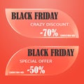 Glass sale tag, badges, labels or banner for Black Friday on red background. Vector illustration for Holiday Collection.