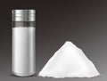 Glass salt shaker and pile of salt Royalty Free Stock Photo