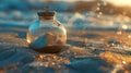 Glass sand timer on a beach at sunset Royalty Free Stock Photo