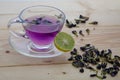 Butterfly pea flower tea with lemon slice Royalty Free Stock Photo