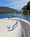 Glass of Sauvignon Blanc Wine on Luxury Motor Boat Royalty Free Stock Photo