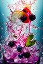 Glass with scattered mixed berries drink with ice as fresh juicy. Generative Ai