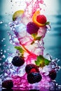 Glass with scattered mixed berries drink with ice as fresh juicy. Generative Ai