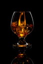 Glass of scotch whiskey with ice on black background Royalty Free Stock Photo