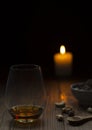 Glass of scotch whisky on old wood table Royalty Free Stock Photo