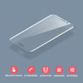 Glass screen protector. Vector screen protector for smartphone. Mobile cover accessory for display