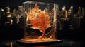 a glass sculpture of a tree in a glass box