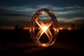 a glass sculpture of an x in the middle of a field