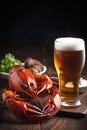 glass seafood freshness red crayfish background snack crab crawfish beer food. Generative AI. Royalty Free Stock Photo