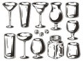 Glass set with empty glasses for bartending. Design elements for cocktail bar or party and barman