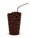 Glass shape made of coffee beans with straw Royalty Free Stock Photo