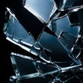 Glass shards isolated on black background. Broken transparent glass shards on a black background to overlay on your