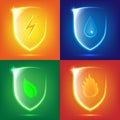 Glass shield icon set Royalty Free Stock Photo