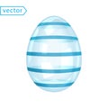 Glass Shiny Easter Egg with Blue Stripes. Beautiful Easter Gift. Image of transparent glossy crystal-blue egg isolated on white Royalty Free Stock Photo