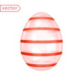 Glass Shiny Easter Egg with Red Stripes. Beautiful Easter Gift. Image of transparent glossy crystal-red egg isolated on white