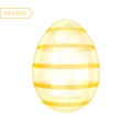 Glass Shiny Easter Egg with Yellow Stripes. Beautiful Easter Gift. Image of transparent glossy crystal yellow egg isolated on