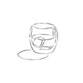 Glass shot whiskey with ice cube. Contour drawing of drink. Retro wineglass hand draw  design for any purposes. Restaurant Royalty Free Stock Photo