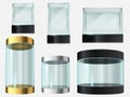 Glass showcase. Cylinder and cube empty transparent museum podiums, product 3d display, exhibit security capsule with Royalty Free Stock Photo