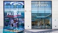 Glass showcases of Oysho and Primor stores in shopping mall