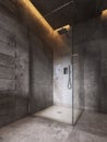 Glass shower room on a dark brown wall background