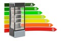 Glass Single Door Display Chiller for beverage with energy efficiency chart, 3D rendering Royalty Free Stock Photo