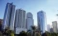 Glass Skyscrapers & palm trees, Abu Dhabi the queen of Gulf cities, UAE 1996 Royalty Free Stock Photo