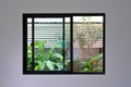 Glass slide window replacement on white wall Royalty Free Stock Photo