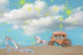 Glass Slipper on Beach. Romantic Getaway Concept Royalty Free Stock Photo