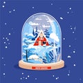 Glass snowballs with a winter landscape. Christmas Snow forest and house. Vector happy holiday illustration Royalty Free Stock Photo