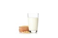 Glass soy milk and soybeans isolated on background Royalty Free Stock Photo