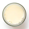 Glass of soya milk with froth isolated on white.